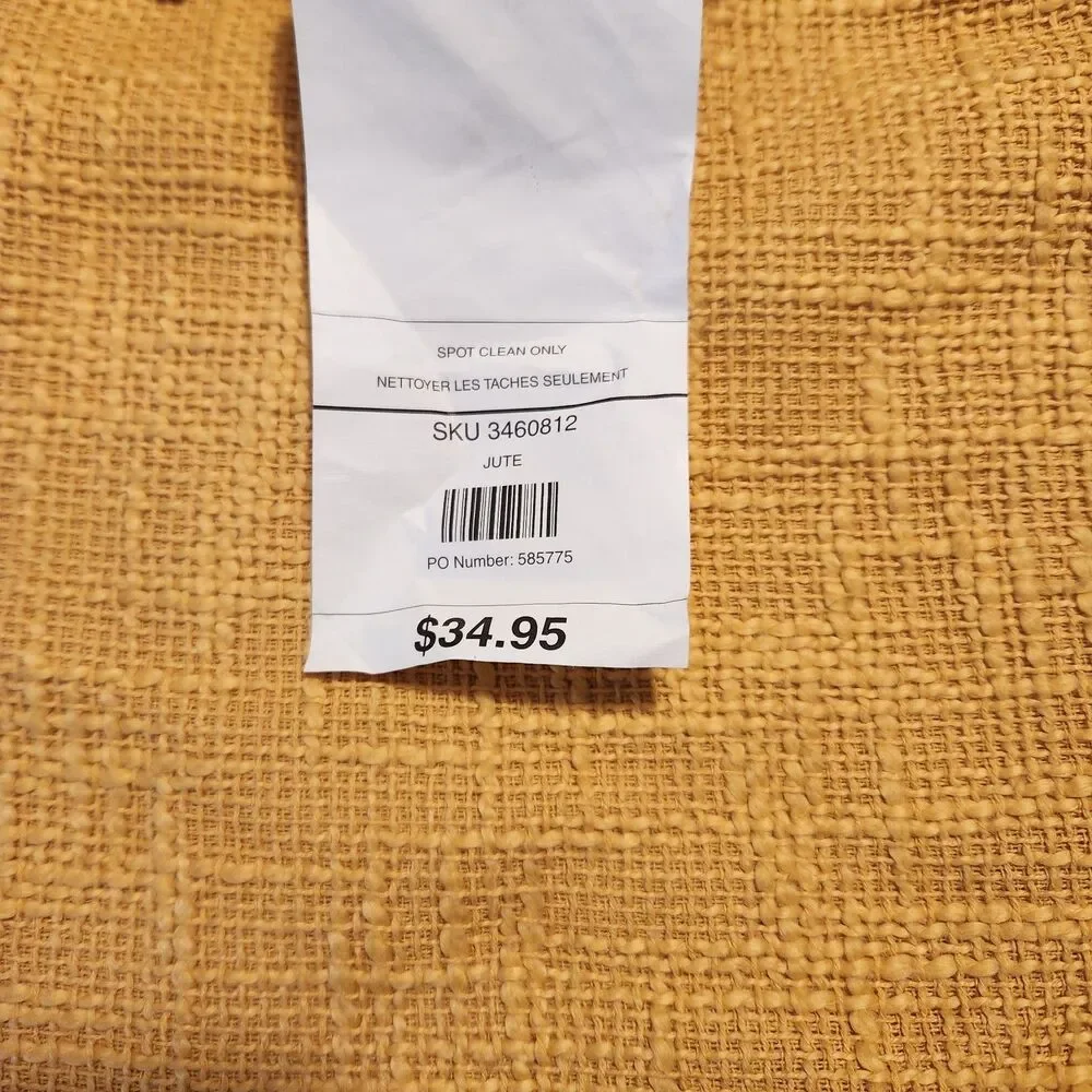 Pier 1 Imports Pillow Cover Woven Gold Cotton w/ Jute Edging Zip Closure 22